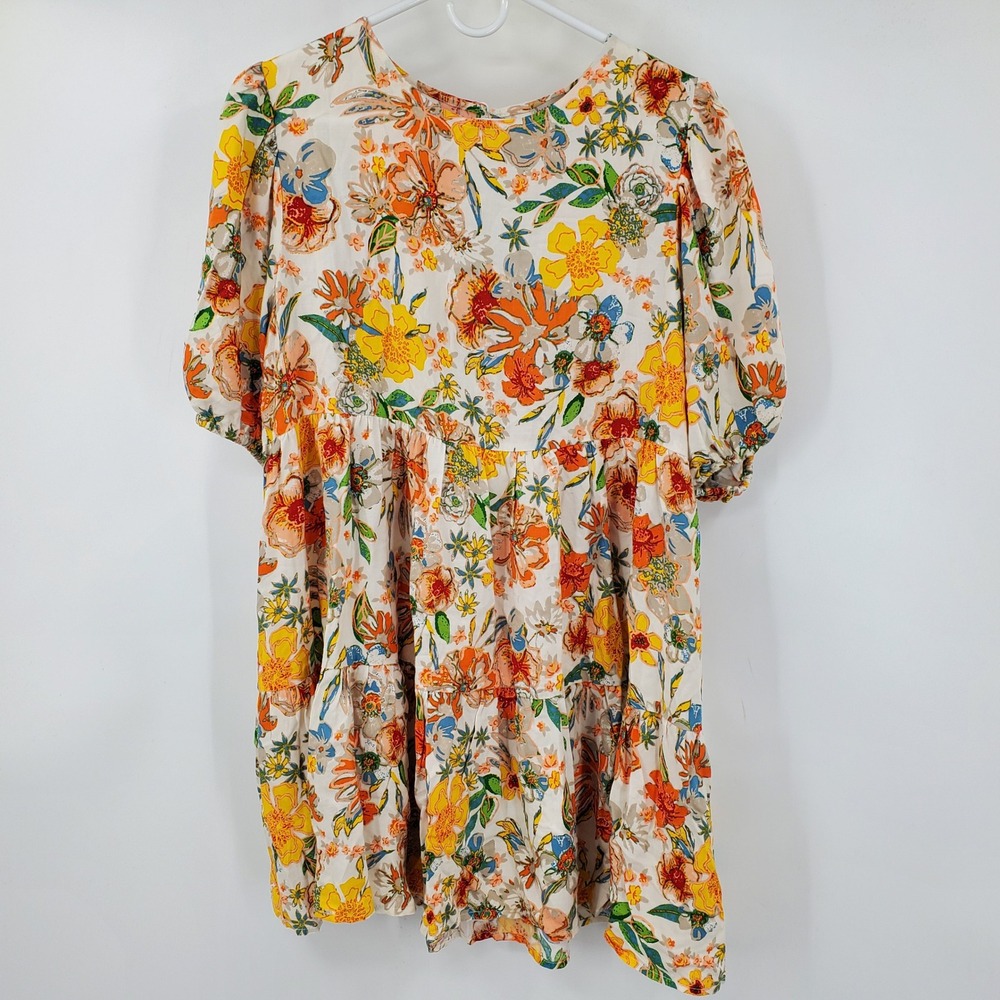 Free Market Flying Tomato Floral Babydoll Dress Short Puff Sleeve Tiered Boho M